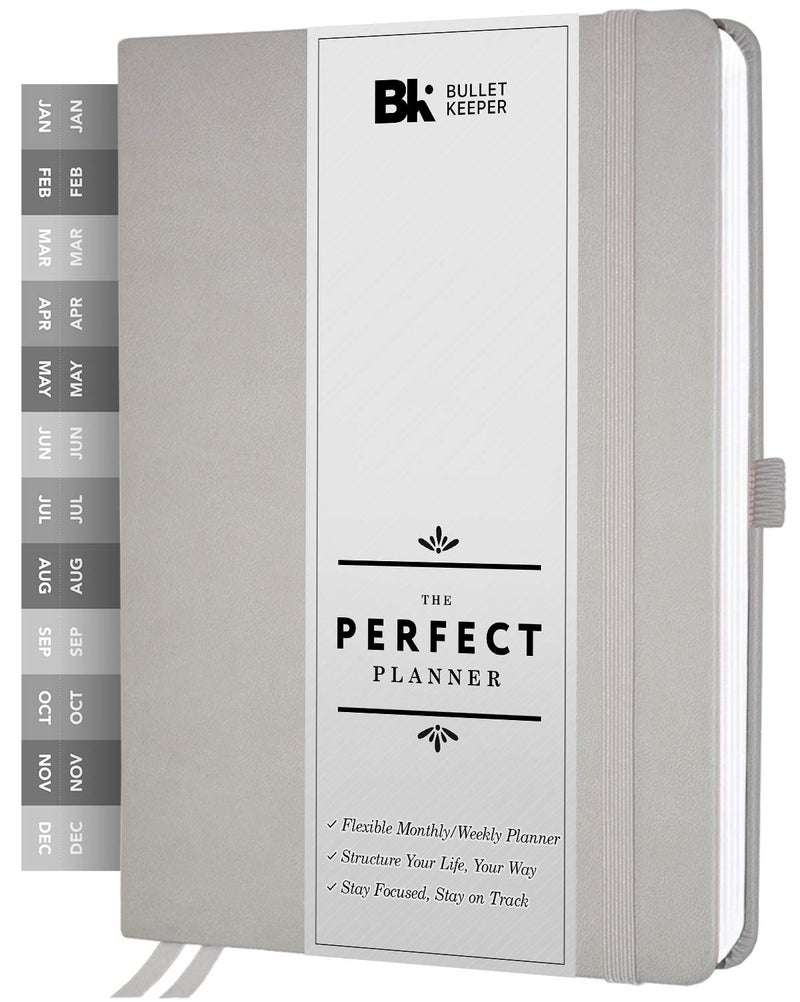 BK UNDATED Yearly Weekly/Monthly Planner 2026-27 Daily Planner Agenda & Personal Organizer to Increase Productivity, Academic Planner w/Sticker Set. A5 (5.8 x 8.3) - Gray Hardcover - Image 1